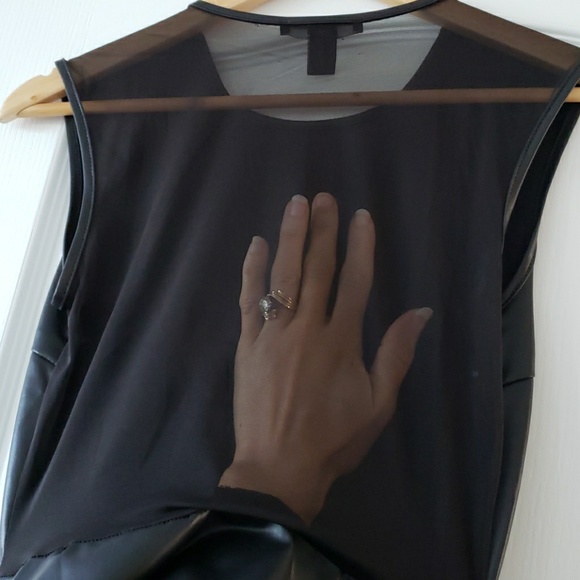 F21 Deep Plunge Mesh Neck, pleather dress - Picture 3 of 3